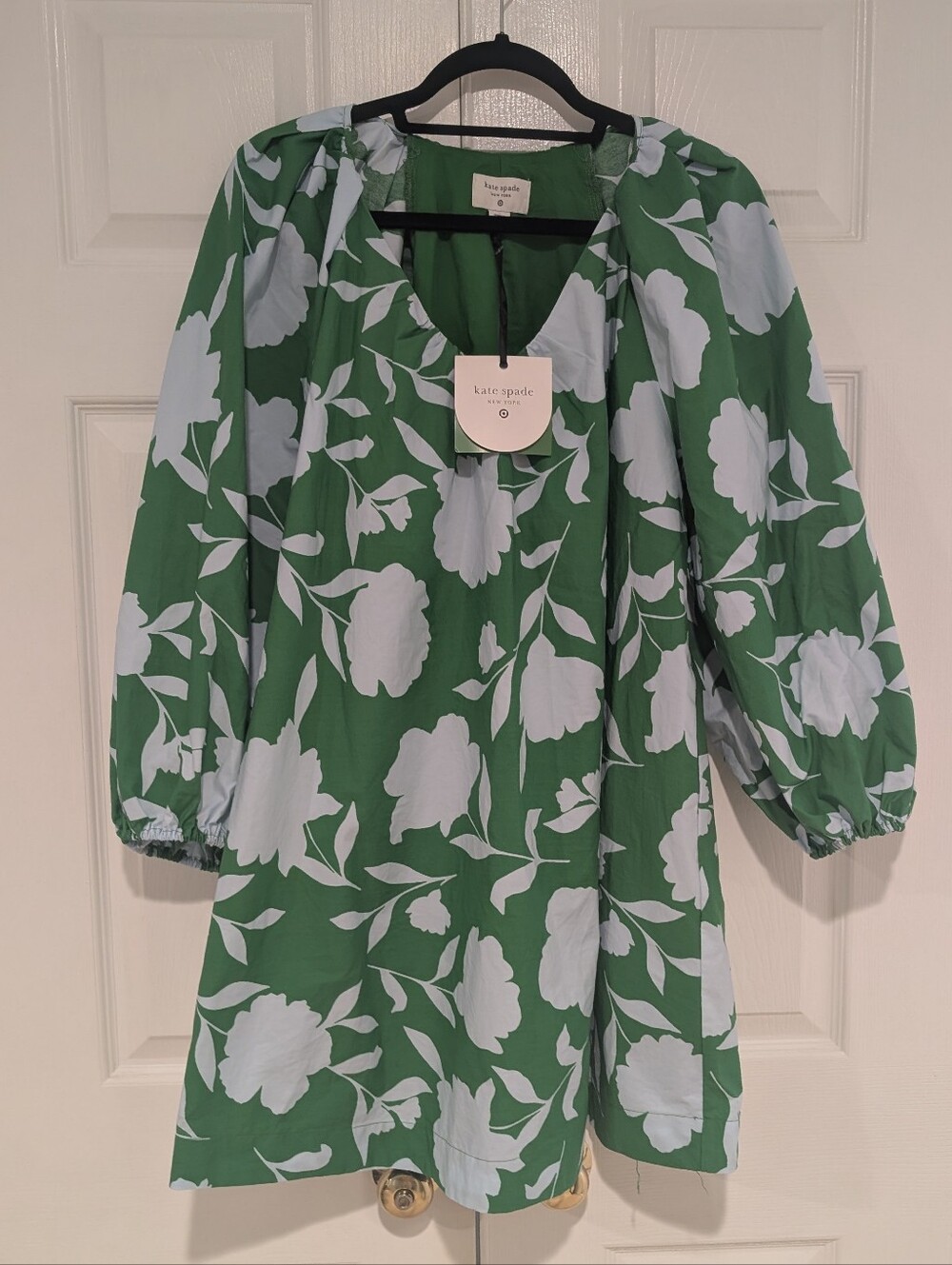 Kate Spade For Target Green/Light Blue Floral Mini Dress With Puffy Sleeves - S